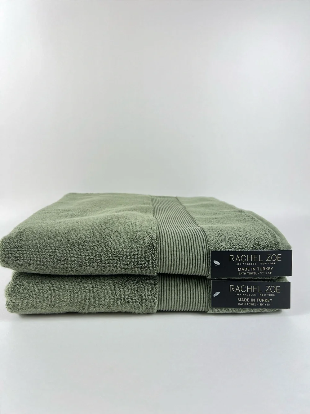 Rachel Zoe Bath Towel Set Dark Green Plush !00% Cotton Made in Turkey 2 Pc NEW